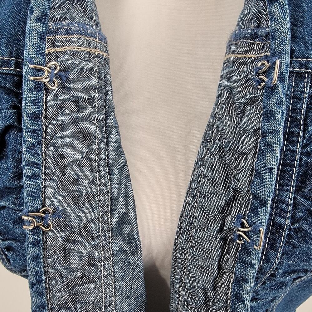 Passports Denim Vest Womens XL Blue Textured Trim Hook and Eye Closure Vintage - Picture 9 of 14